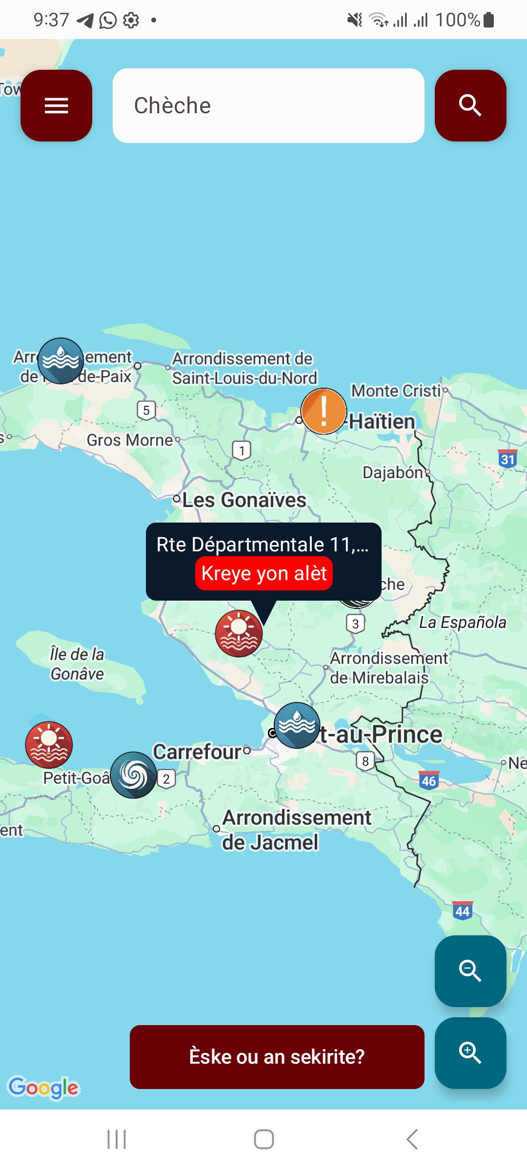 Carte des alertes
